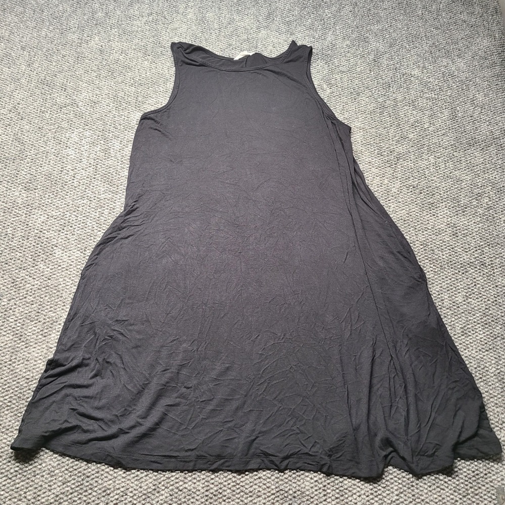 Caslon Womens Black Sleeveless Swing Dress XL Crew Neck Pockets Viscose Stretch